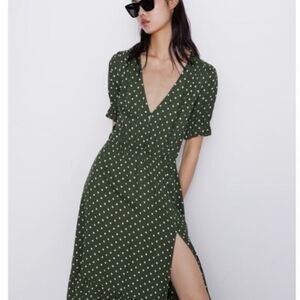 Zara Green Polka Dot Midi Dress, Size XS